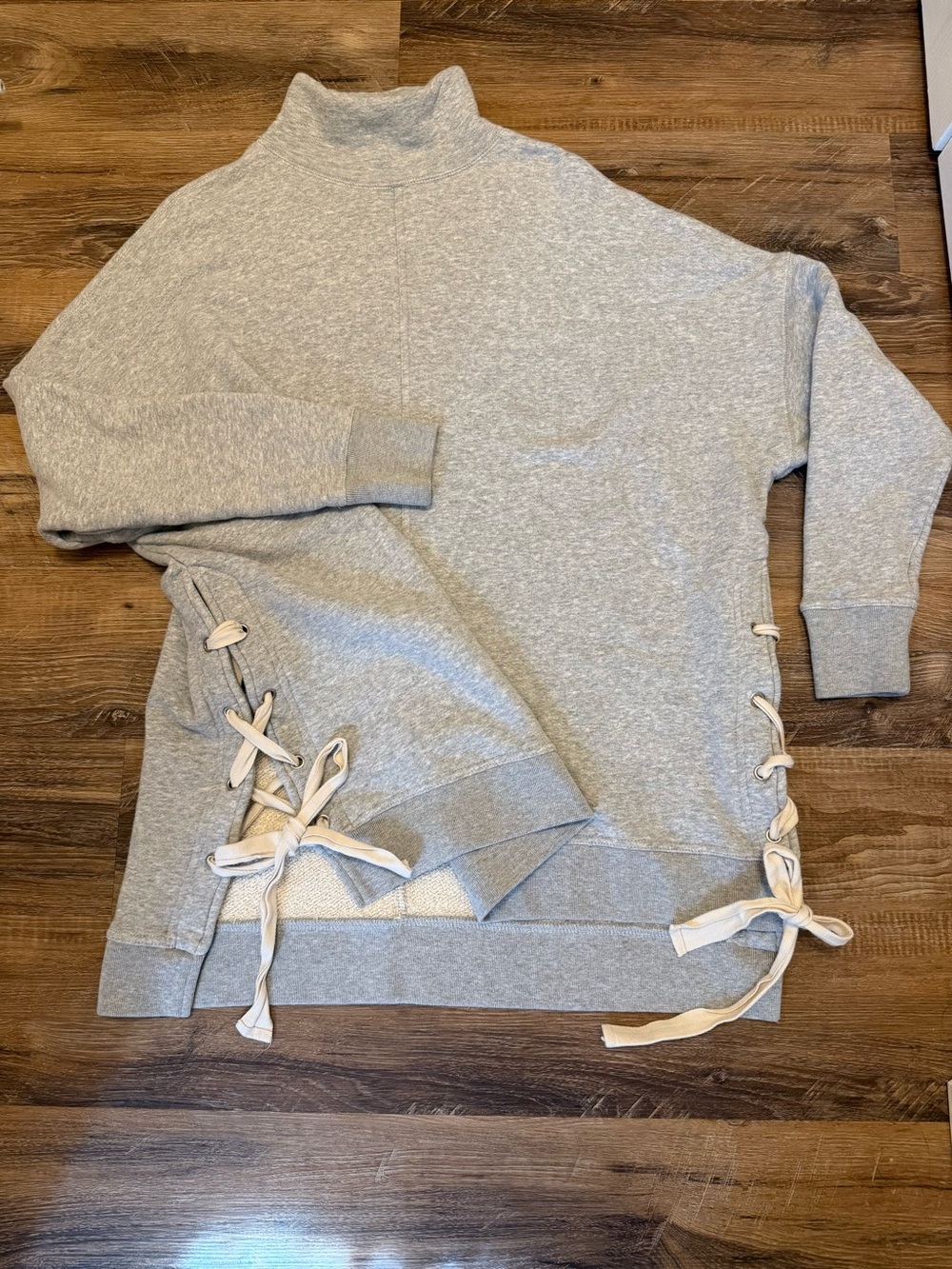 Free People Light Gray Mock Neck Pullover with Side Tie Details